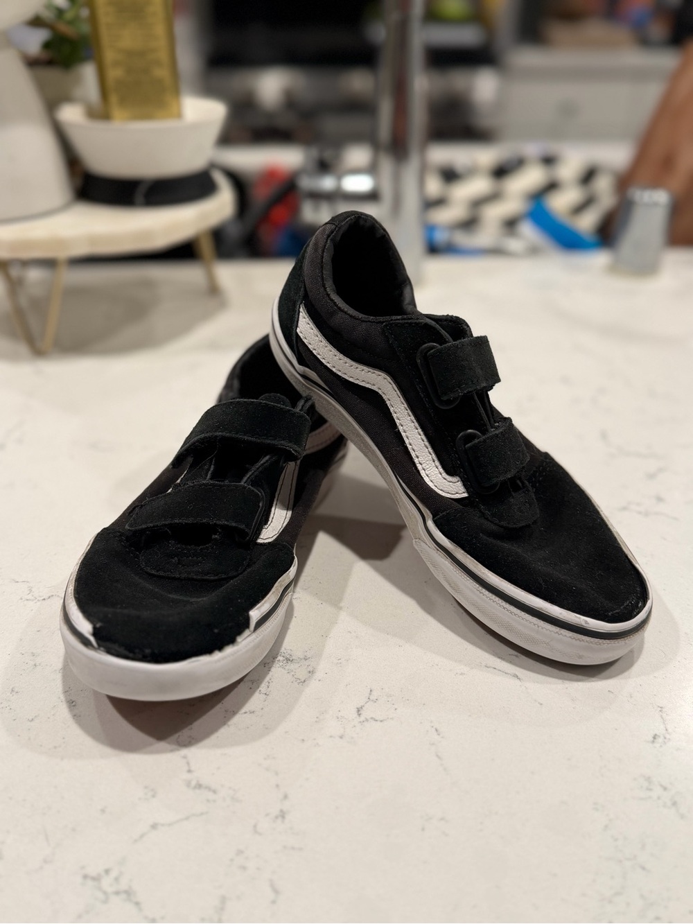 Vans Kids Black and White Velcro Old Skool Sneakers